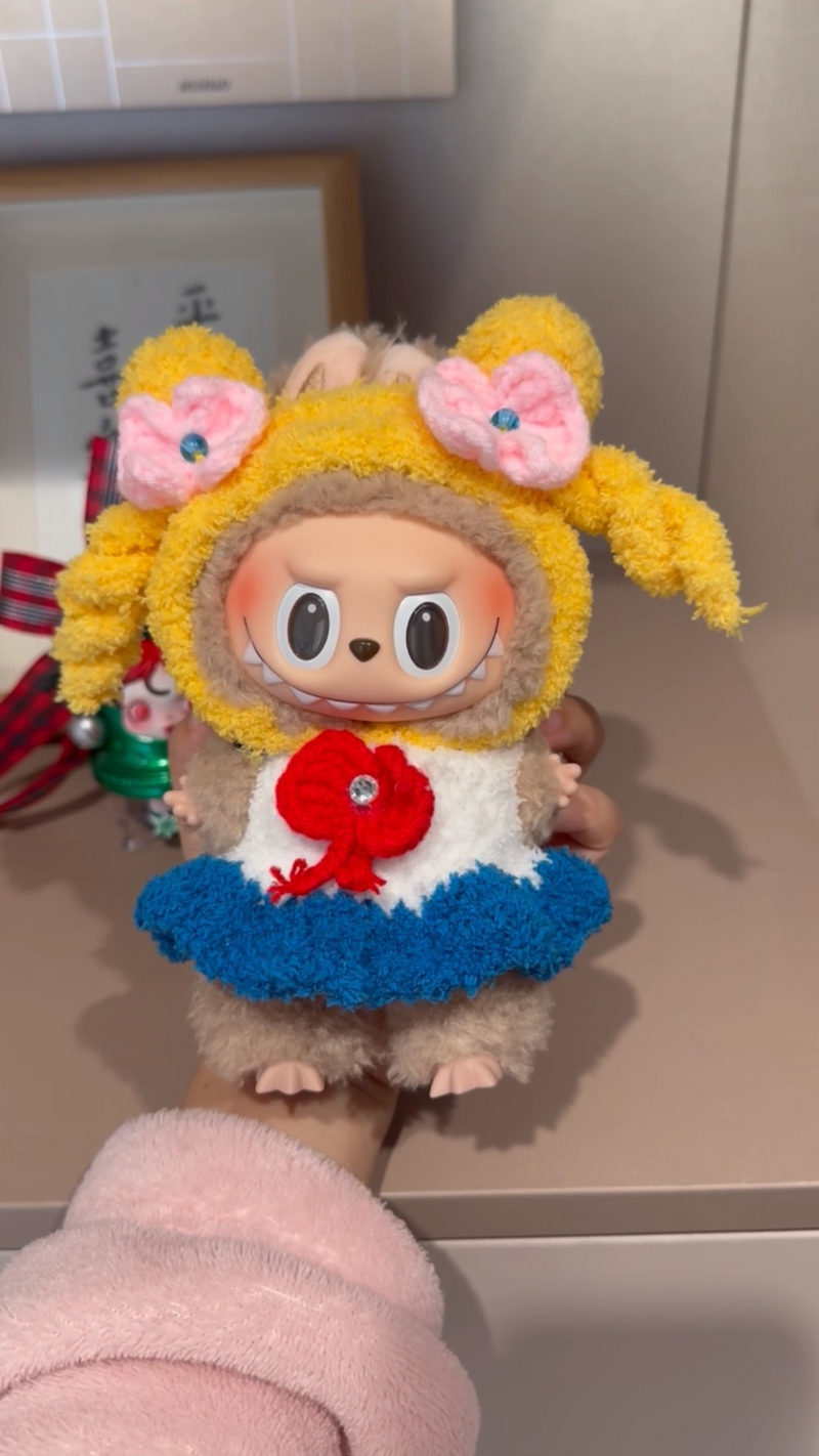 Handmade Labubu Doll Outfit: Cozy Hat, Vibrant Dress & Detachable Accessories for Imaginative Play - Image 1