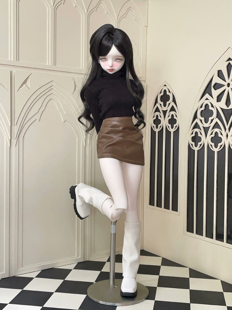 Stylish BJD 1/4 Doll Outfit: Knit Top & Leather Skirt Set for Fashionable Customization - Image 6