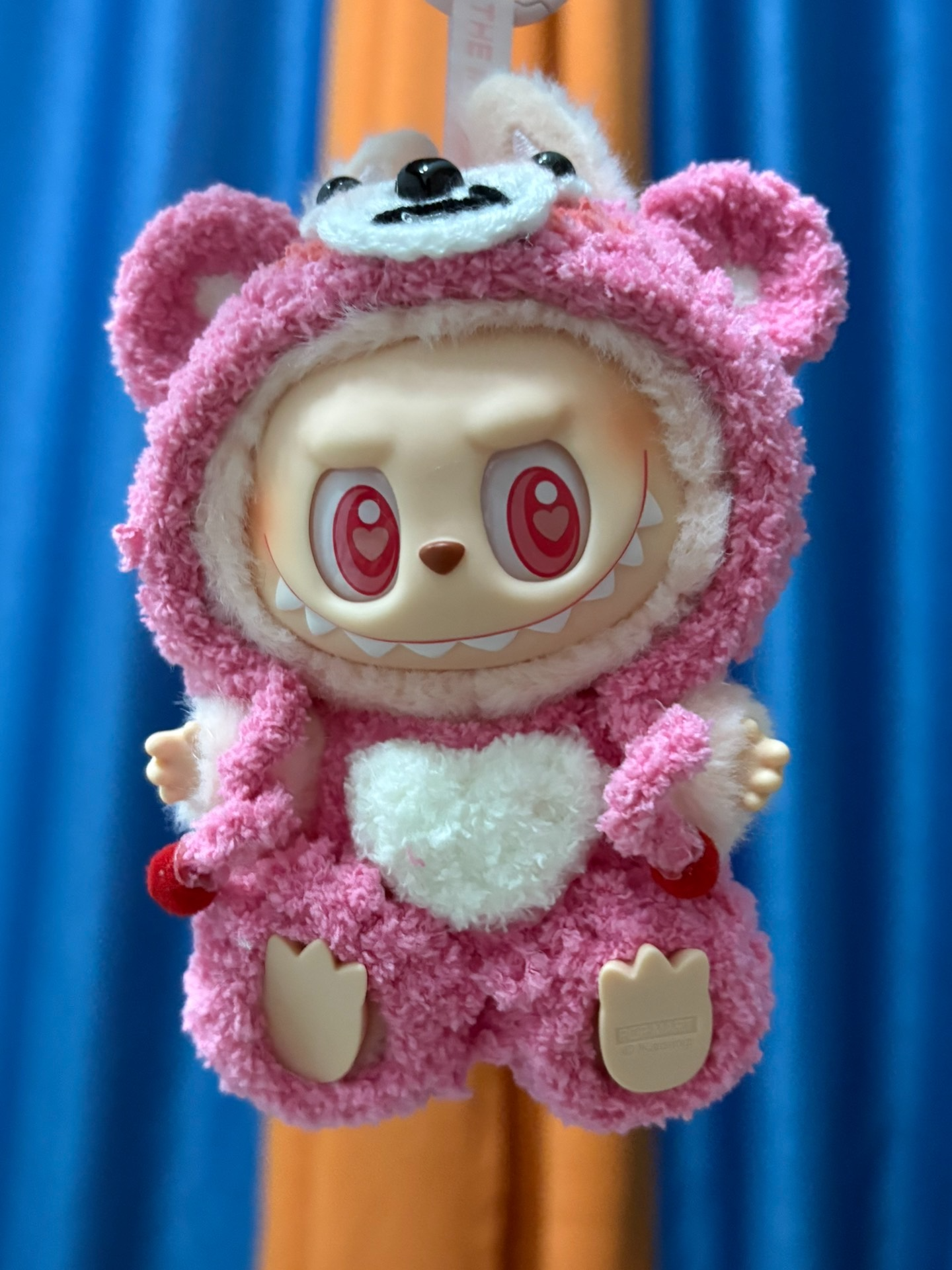Adorable Labubu Doll in Plush Pink Bear Outfit – Soft, Cuddly & Heartwarming Design - Image 1
