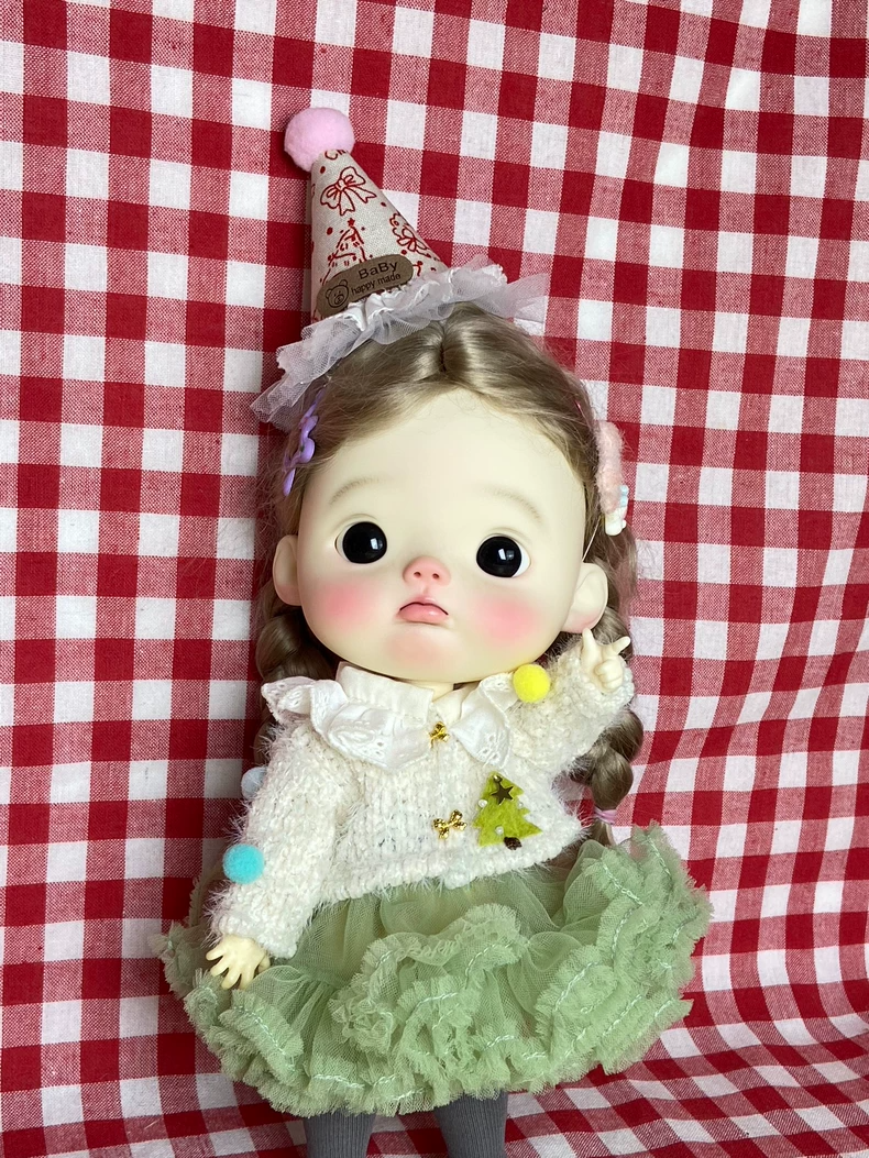 Customizable Blythe OB22 OB24 Winter Party Outfit - Festive Tutu Skirt, Sweater & Hat Set - Image 5