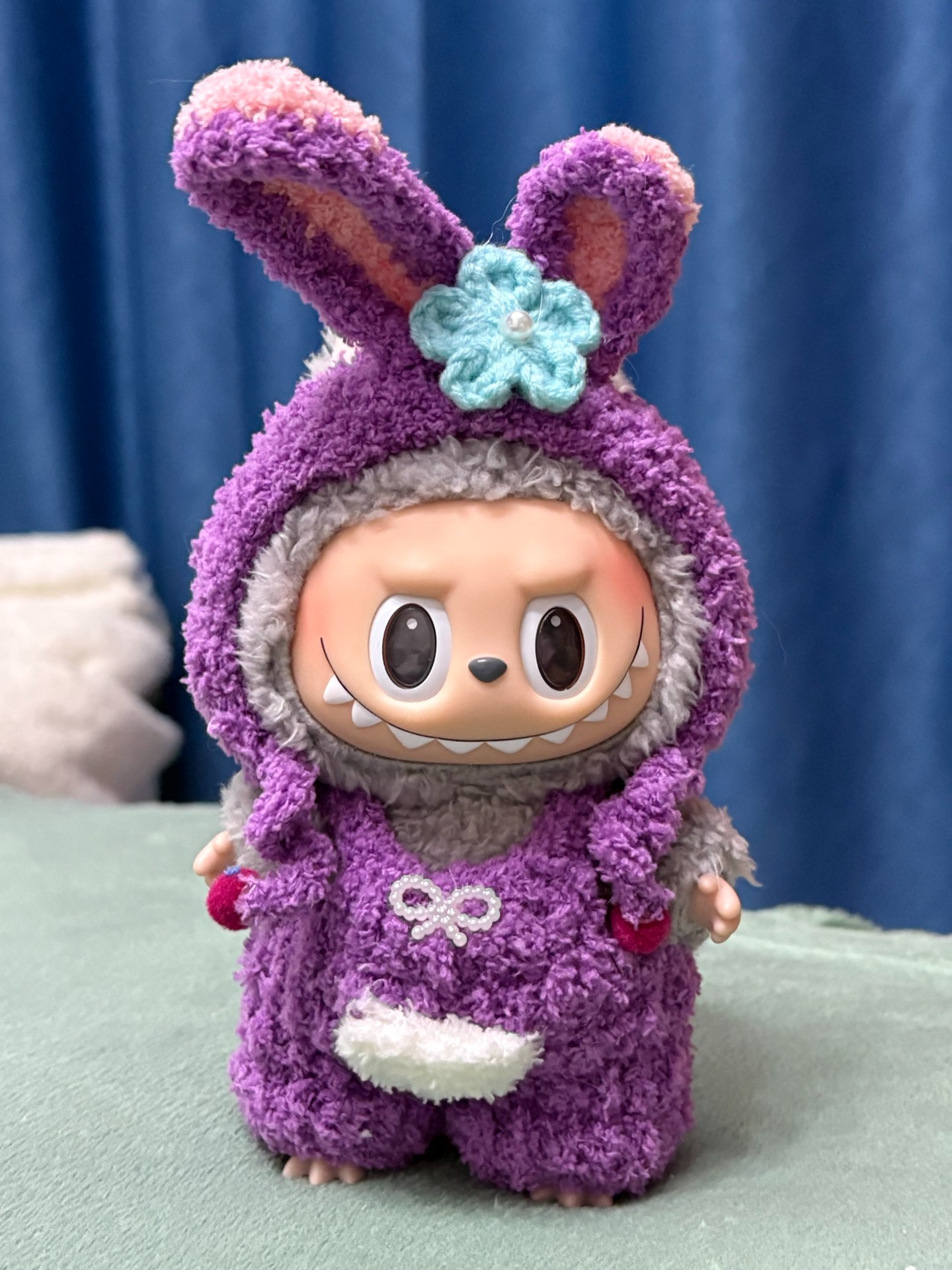Adorable Labubu Bunny Outfit – Plush Purple Doll Costume with Flower Accents - Image 1