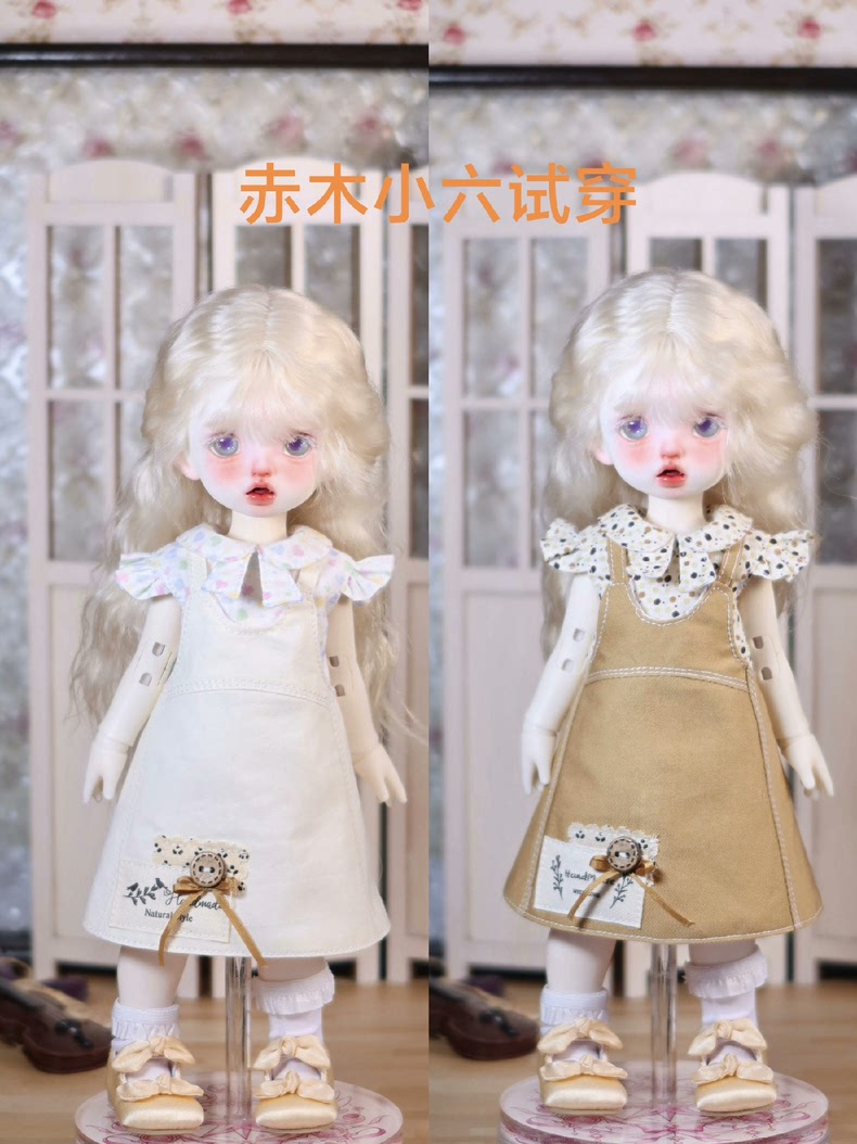 Adorable 1/6 BJD Doll Outfit: Pastel Apron Dress & Floral Top – Elegant & Versatile - Image 6