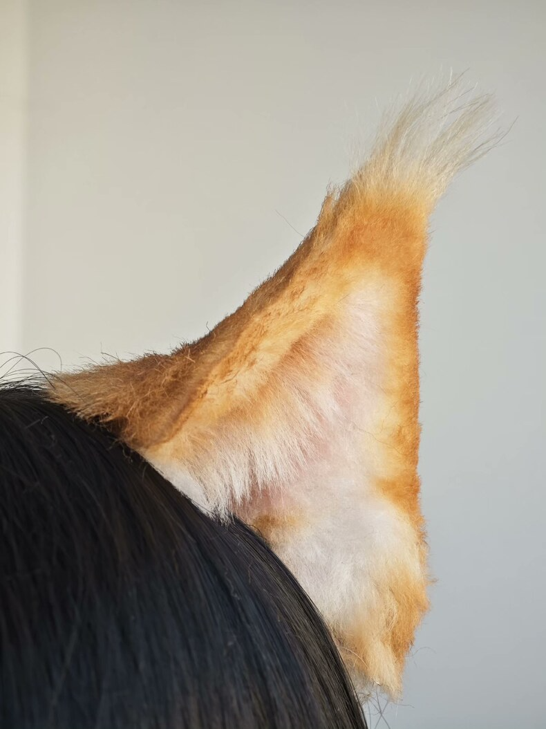 Handmade Orange Cat Ears - Realistic Faux Fur Hair Clip - Image 1