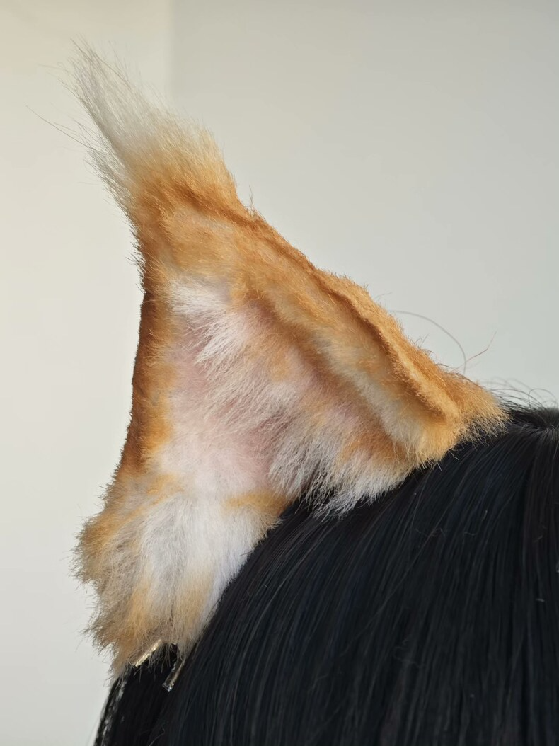 Handmade Orange Cat Ears - Realistic Faux Fur Hair Clip - Image 2