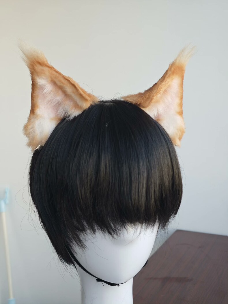 Handmade Orange Cat Ears - Realistic Faux Fur Hair Clip - Image 3