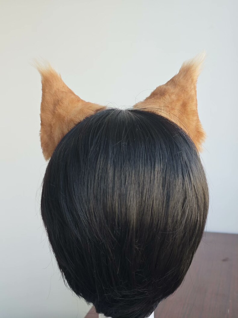 Handmade Orange Cat Ears - Realistic Faux Fur Hair Clip - Image 5