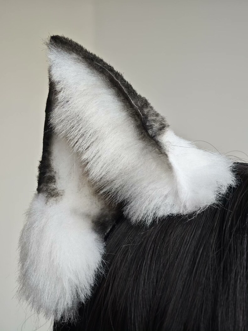 Realistic White Fox Ears - Handmade Cosplay Faux Fur - Image 1