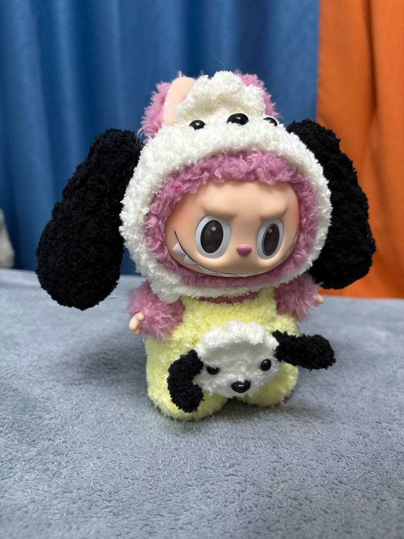 Custom Labubu Plush Outfit with Adorable Dog Design – Handmade, Pastel Colors, & Adjustable Fit - Image 3