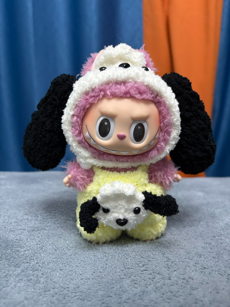 Custom Labubu Plush Outfit with Adorable Dog Design – Handmade, Pastel Colors, & Adjustable Fit - Image 4