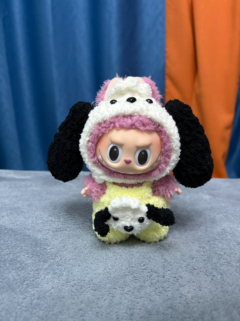 Custom Labubu Plush Outfit with Adorable Dog Design – Handmade, Pastel Colors, & Adjustable Fit - Image 5