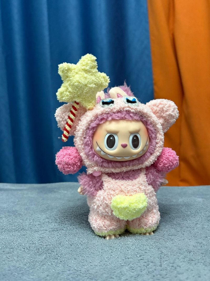 Whimsical Plush Labubu Doll Outfit – Kirby-Inspired Pastel Pink & Yellow Ensemble with Star Accessory - Image 3