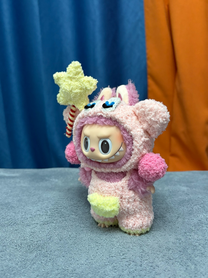 Whimsical Plush Labubu Doll Outfit – Kirby-Inspired Pastel Pink & Yellow Ensemble with Star Accessory - Image 6