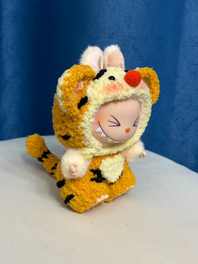 Adorable Labubu Tiger Outfit: Plush Striped Doll Clothes with Pom-Pom Accent - Image 6