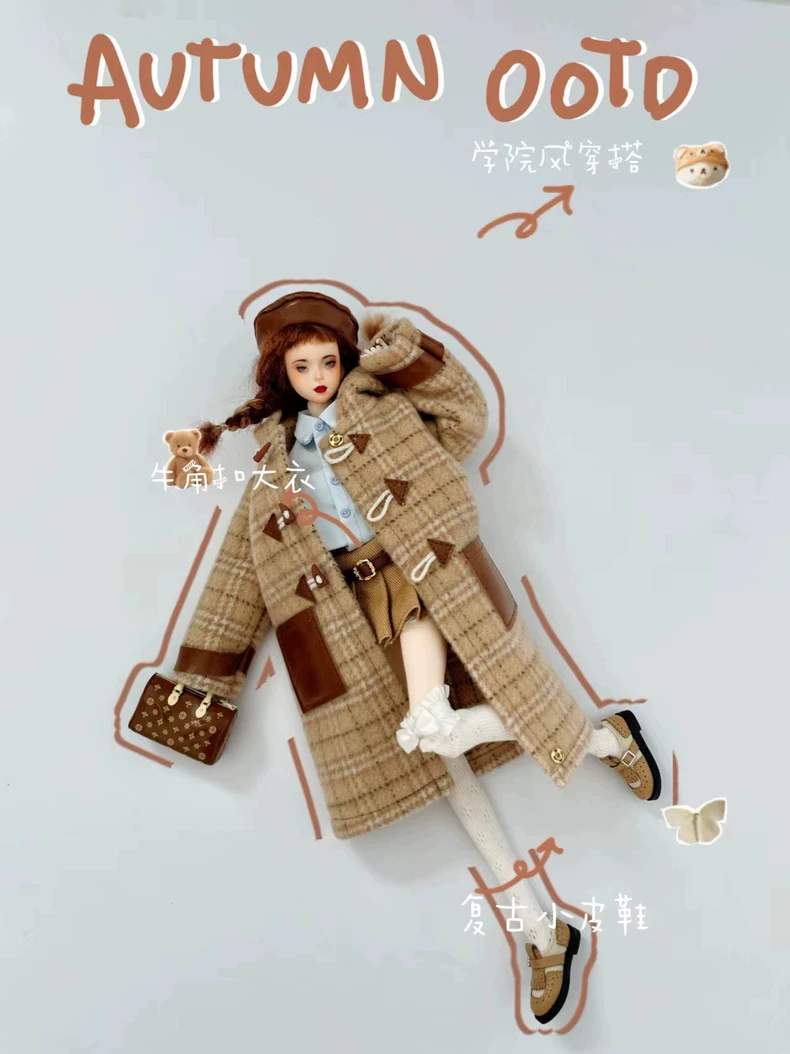 Timeless Autumn BJD 1/6 Doll Outfit: Woolen Coat & Stylish Accessories for Elegant College Aesthetic - Image 1