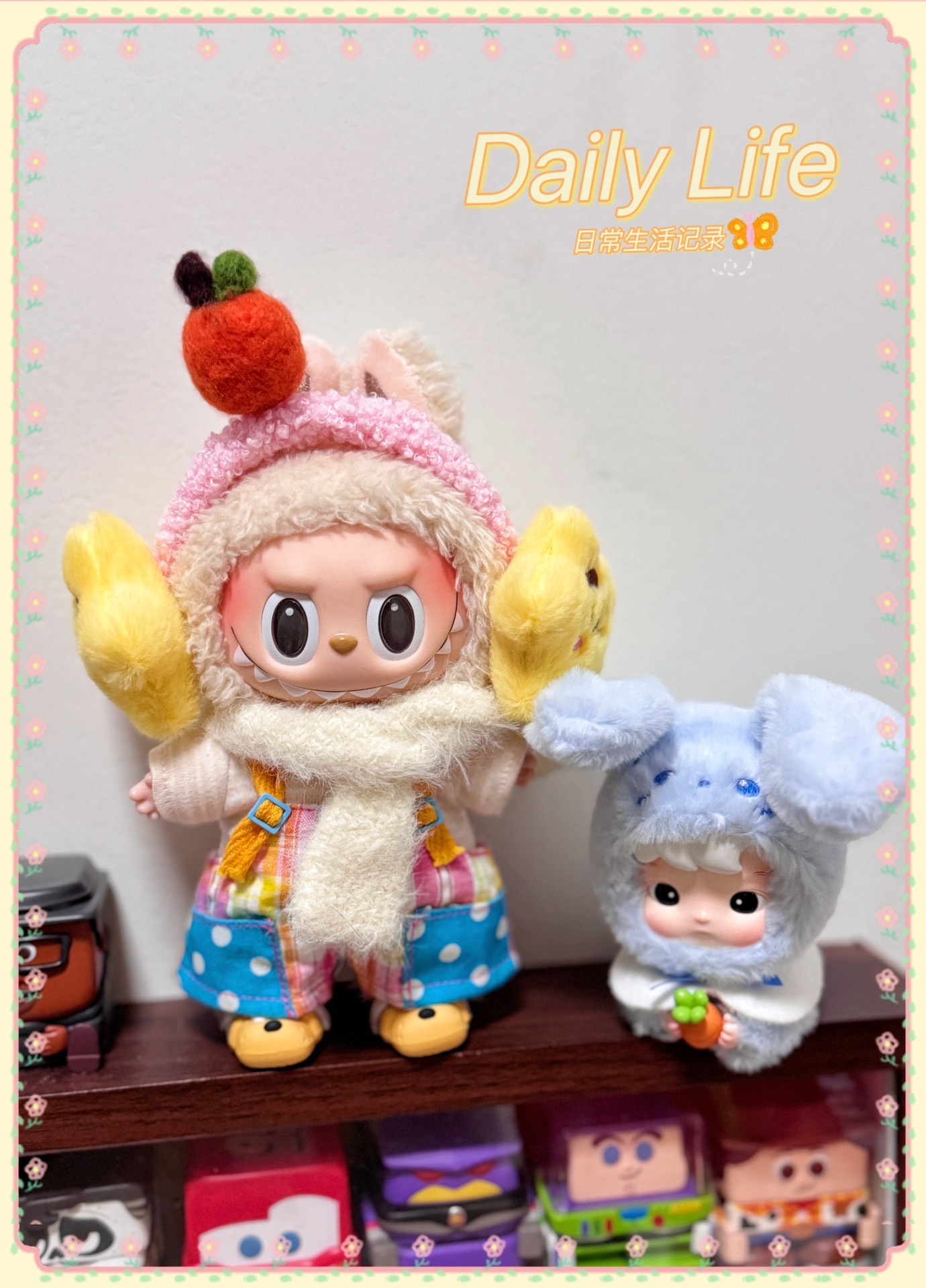 Whimsical LABUBU Outfit: Plush Hat, Striped Overalls & Cozy Scarf for Collectible Figures - Image 5