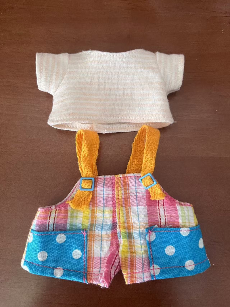 Whimsical LABUBU Outfit: Plush Hat, Striped Overalls & Cozy Scarf for Collectible Figures - Image 7