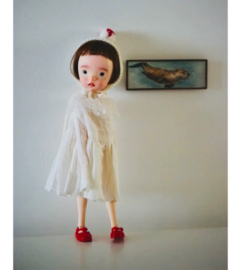 BLYTHE Doll White Linen Dress Outfit Set with Lace Headband & Bag for OB22 OB24 - Image 1