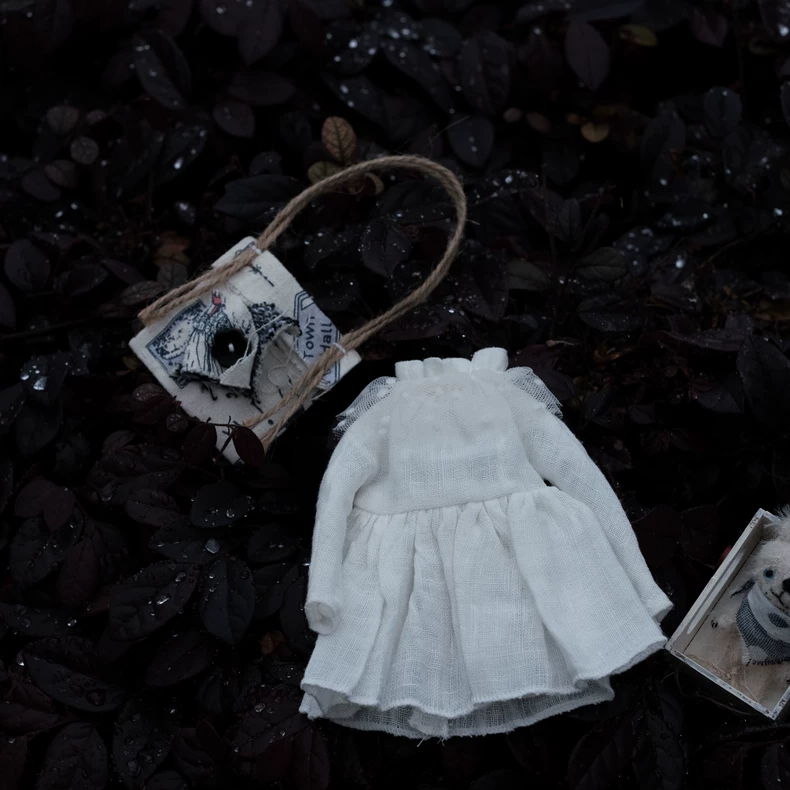 BLYTHE Doll White Linen Dress Outfit Set with Lace Headband & Bag for OB22 OB24 - Image 2