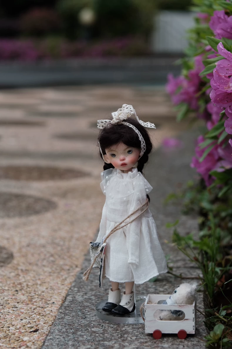 BLYTHE Doll White Linen Dress Outfit Set with Lace Headband & Bag for OB22 OB24 - Image 3