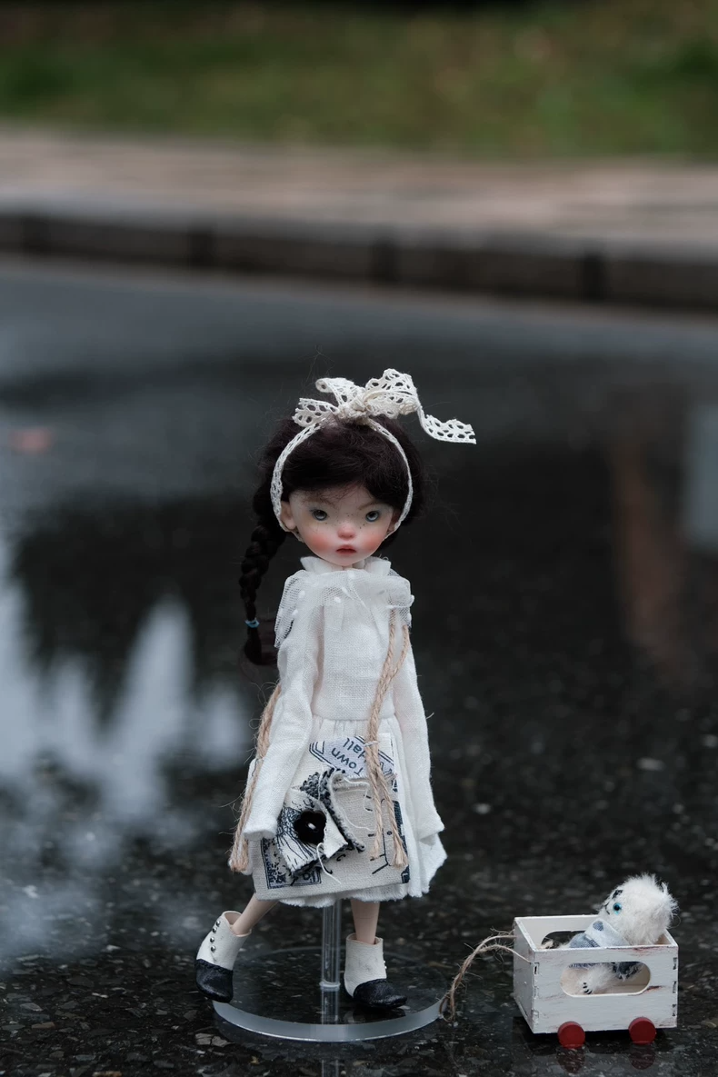 BLYTHE Doll White Linen Dress Outfit Set with Lace Headband & Bag for OB22 OB24 - Image 4