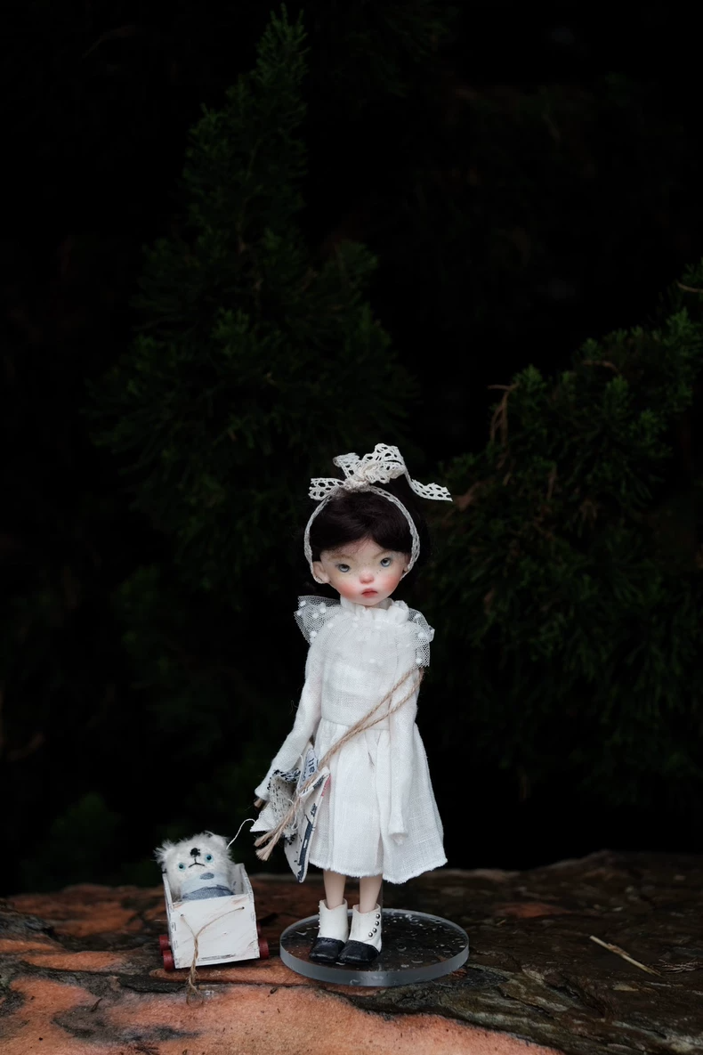 BLYTHE Doll White Linen Dress Outfit Set with Lace Headband & Bag for OB22 OB24 - Image 5