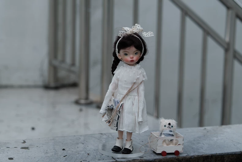 BLYTHE Doll White Linen Dress Outfit Set with Lace Headband & Bag for OB22 OB24 - Image 6