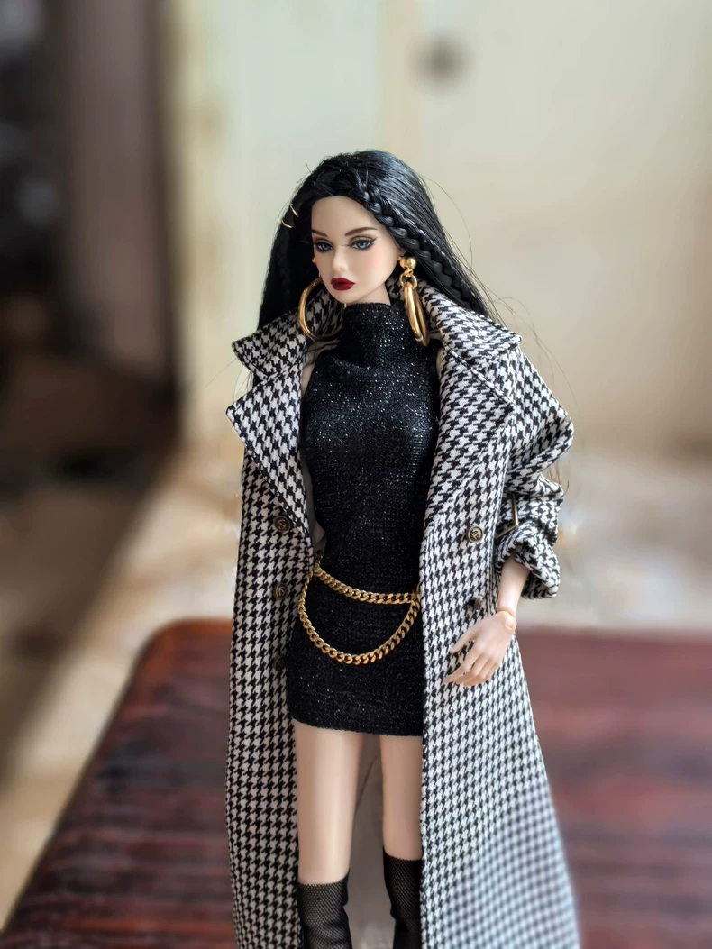 Elegant Houndstooth Coat & Glitter Dress Outfit for Barbie & 1/6 Dolls | Collector’s Must-Have - Image 3