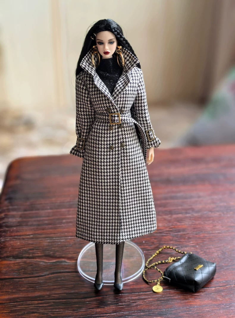 Elegant Houndstooth Coat & Glitter Dress Outfit for Barbie & 1/6 Dolls | Collector’s Must-Have - Image 4