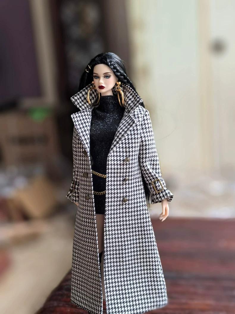 Elegant Houndstooth Coat & Glitter Dress Outfit for Barbie & 1/6 Dolls | Collector’s Must-Have - Image 5