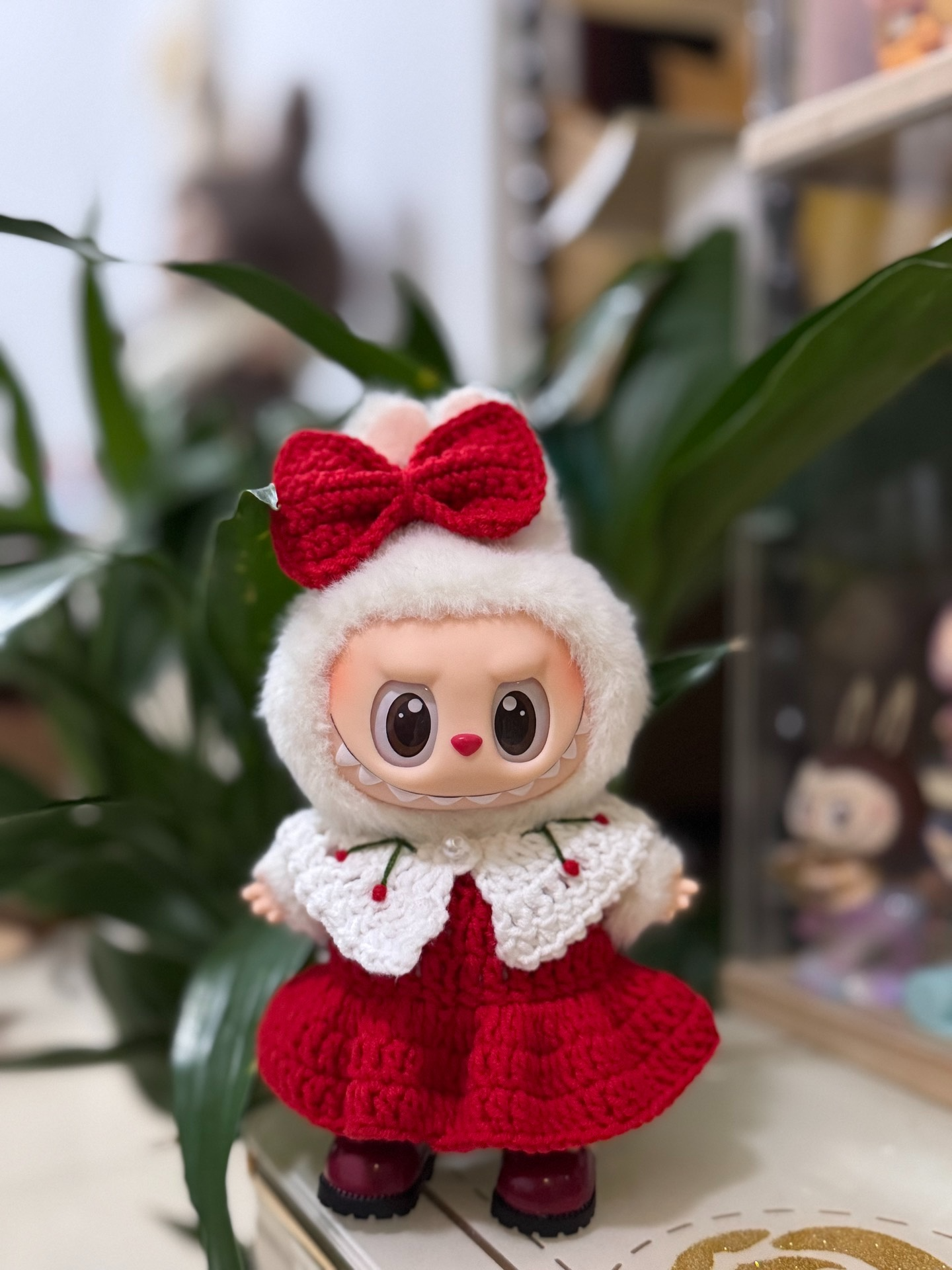 Coca-Cola Themed Labubu Doll – Festive Red Dress & Bow Collectible - Image 1