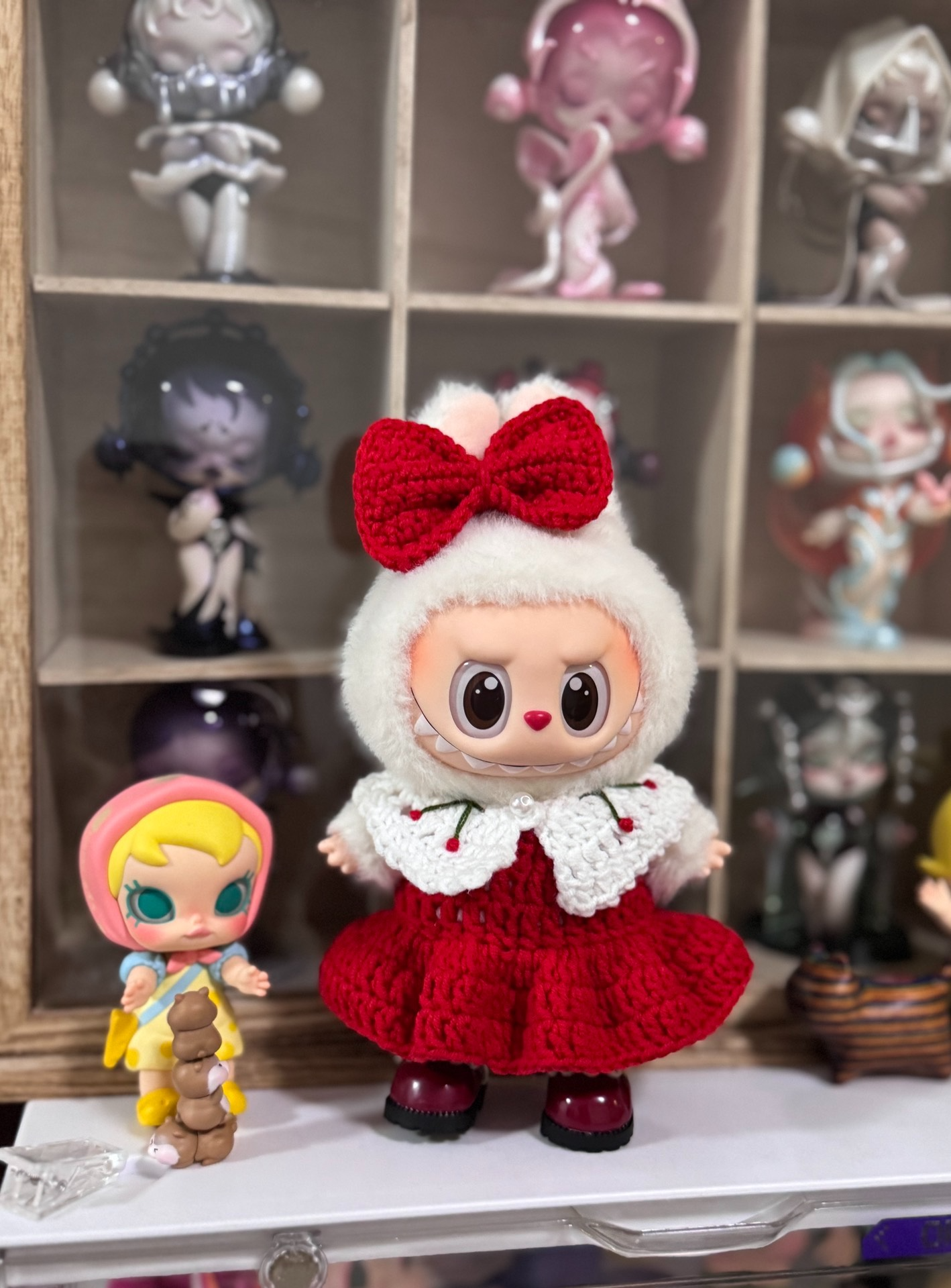 Coca-Cola Themed Labubu Doll – Festive Red Dress & Bow Collectible - Image 2