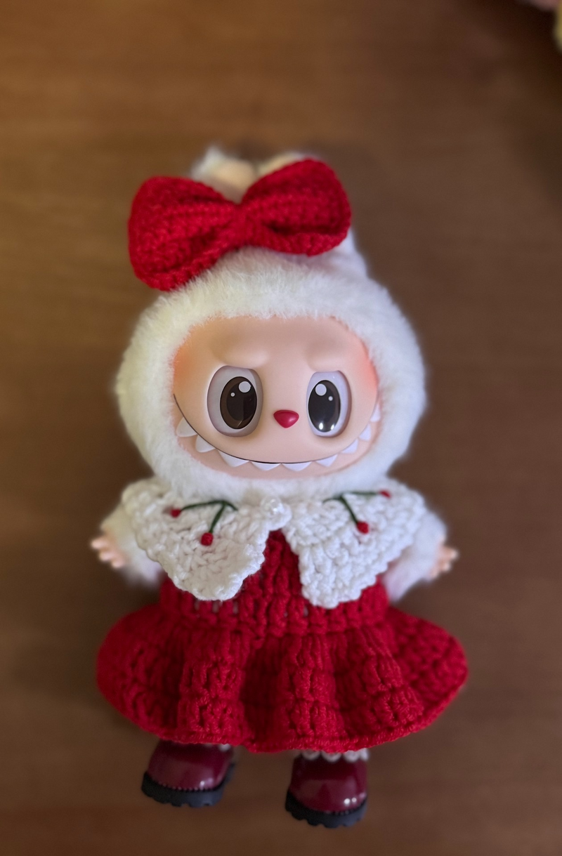 Coca-Cola Themed Labubu Doll – Festive Red Dress & Bow Collectible - Image 3