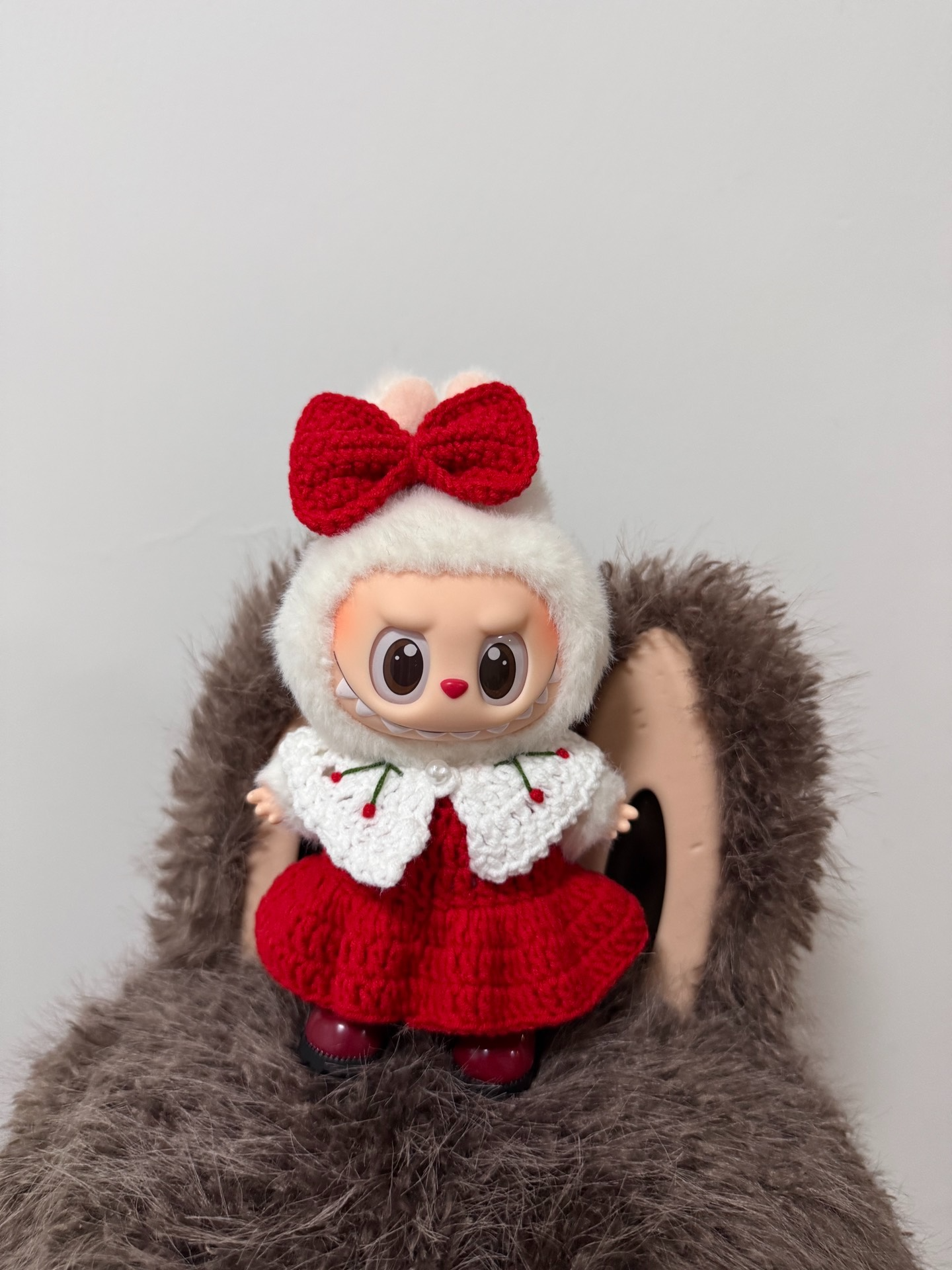 Coca-Cola Themed Labubu Doll – Festive Red Dress & Bow Collectible - Image 5