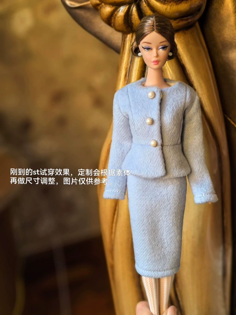 Luxury Baby Blue BJD 1/6 Outfit – Pearl-Adorned Wool Blend Set for Elegant Dolls - Image 5