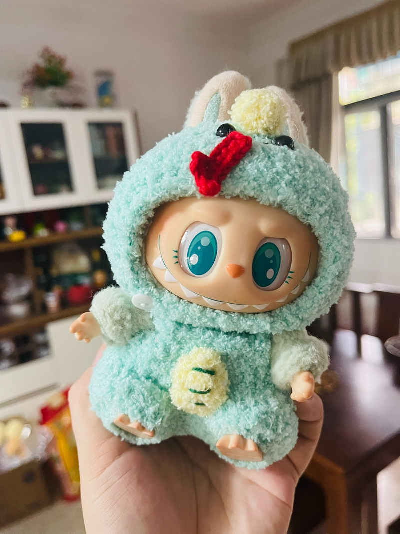 Labubu Year of the Snake Outfit – Soft Teal Plush Hooded Ensemble for Doll Collectors - Image 1
