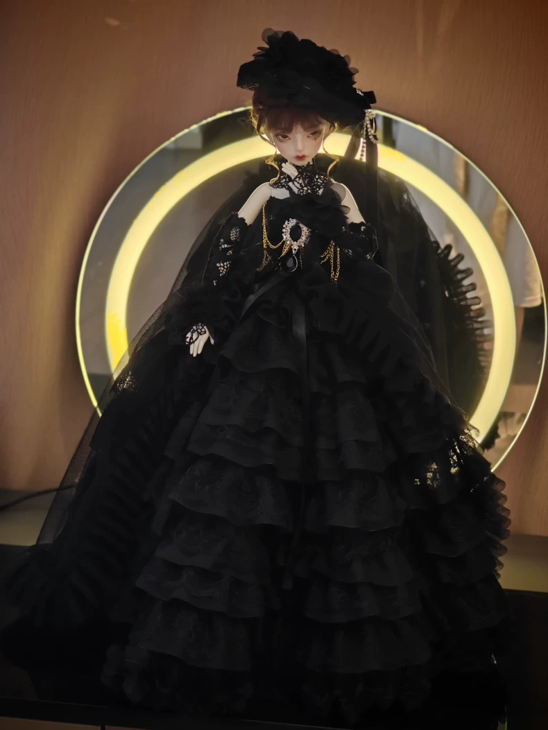 Gothic Victorian BJD 1/4 Outfit – Elegant Lace & Gold Embellished Doll Dress for Collectors - Image 6