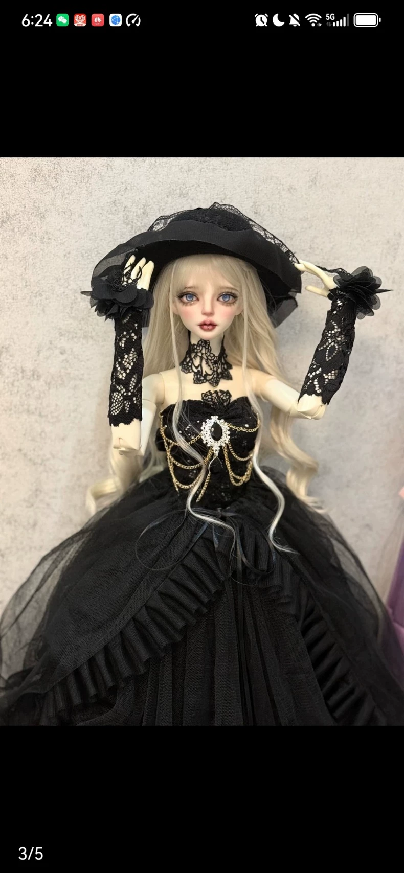 Gothic Victorian BJD 1/4 Outfit – Elegant Lace & Gold Embellished Doll Dress for Collectors - Image 7