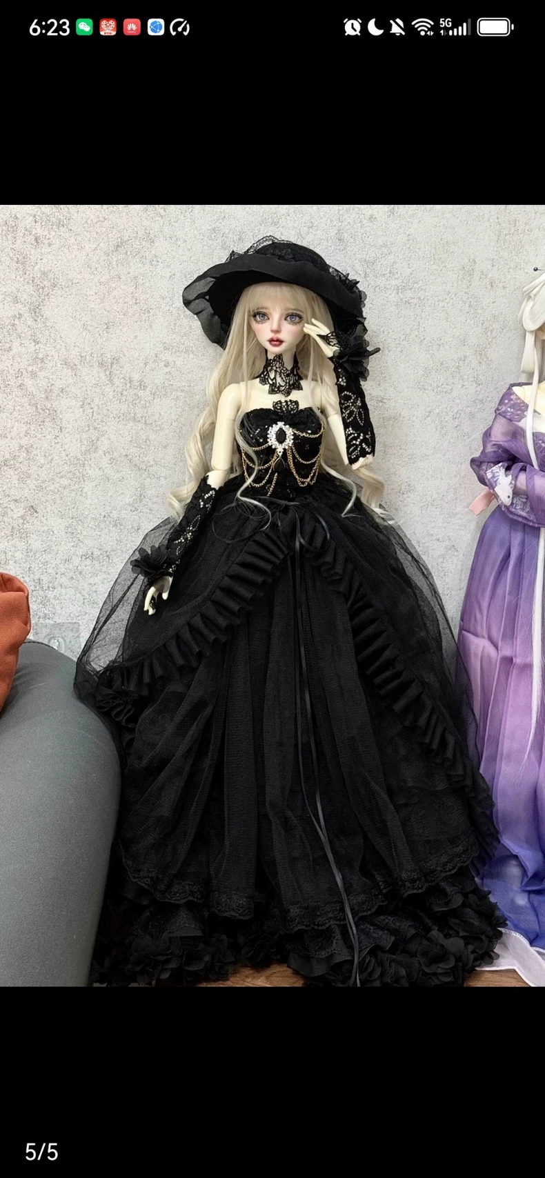 Gothic Victorian BJD 1/4 Outfit – Elegant Lace & Gold Embellished Doll Dress for Collectors - Image 8
