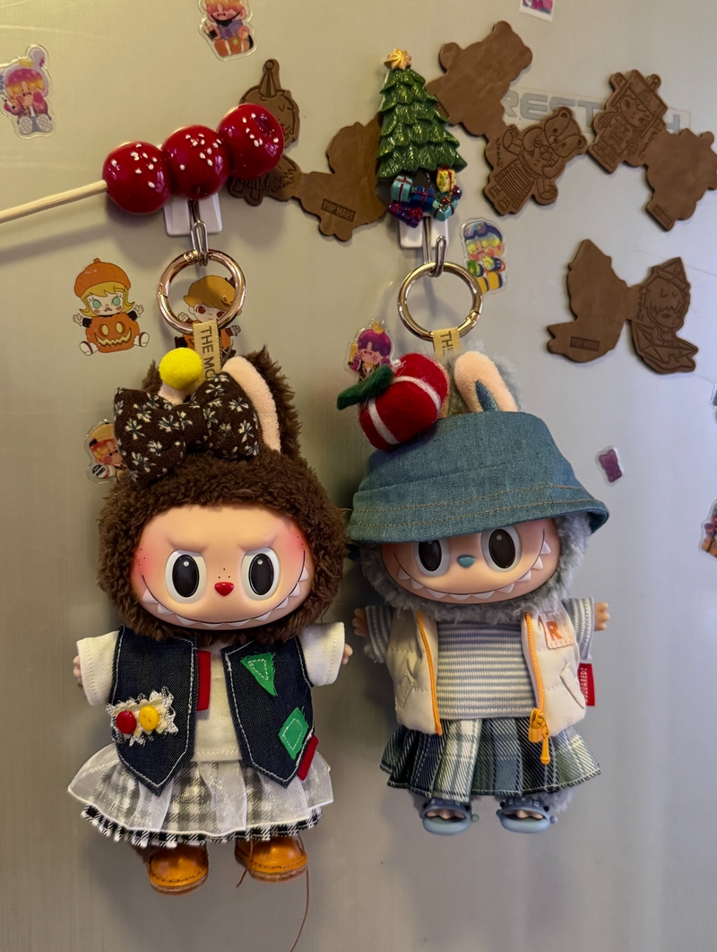 Charming Labubu Doll Outfit: Denim Vest, Plaid Skirt & Lace Details for 17cm Figures - Image 3