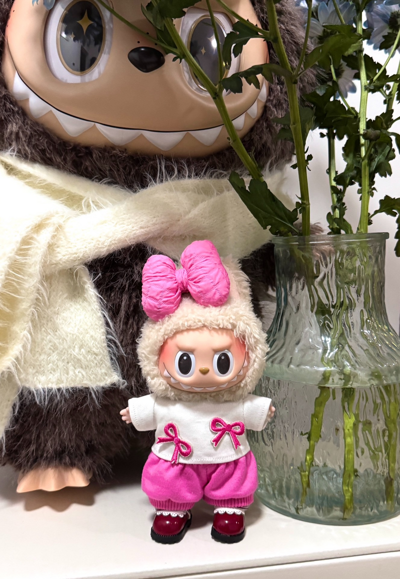 Adorable Labubu Doll Outfit: Pink & White Bow-Adorned Ensemble for Play & Display - Image 1