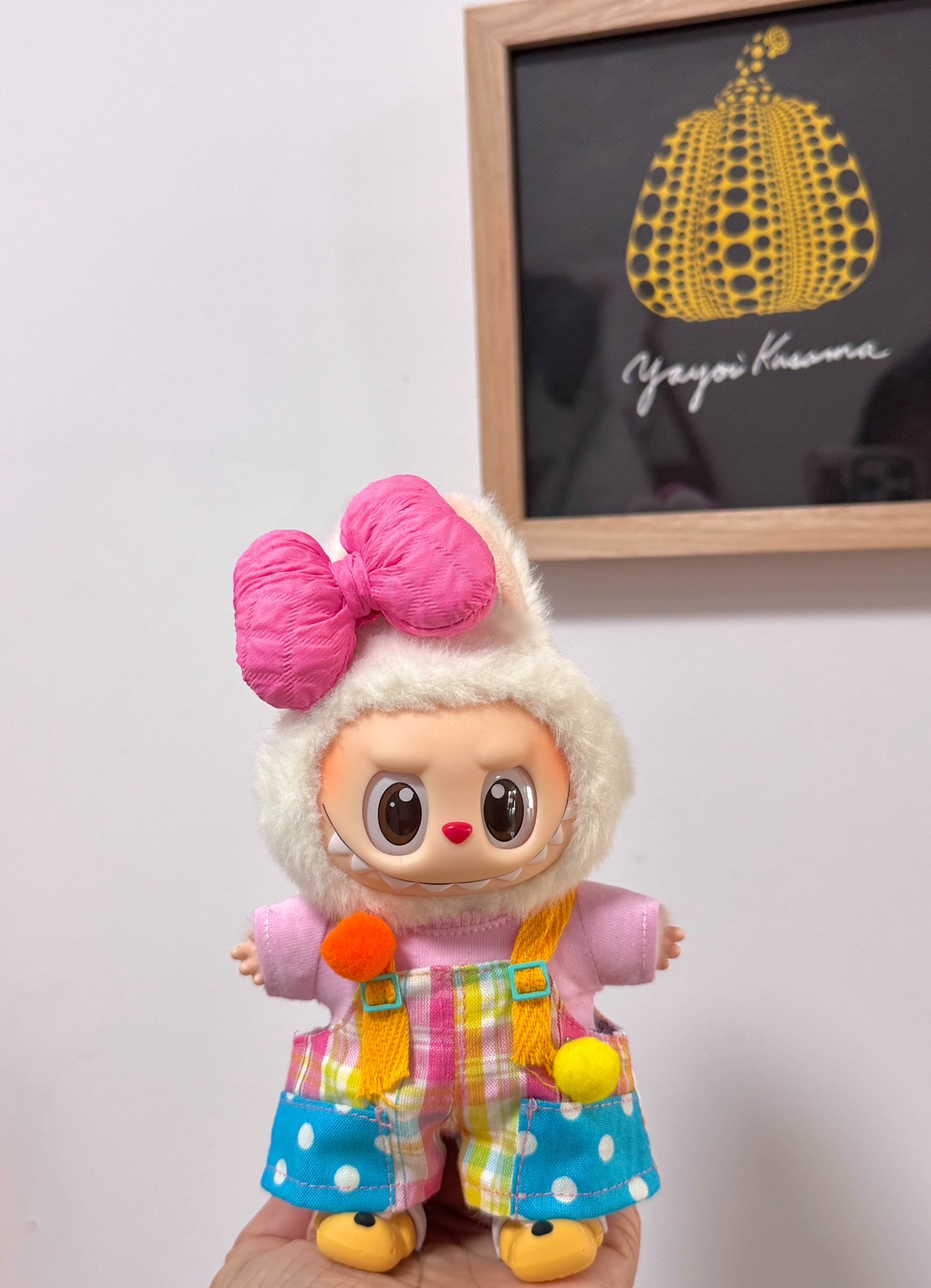 Adorable Pink Labubu Doll Outfit: Vibrant Plaid Overalls & T-Shirt for 17cm Figures - Image 6