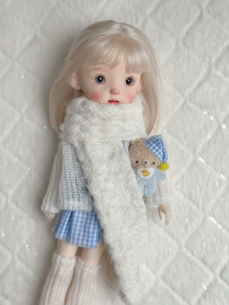 Charming Blythe Doll Outfit: Cozy Knit Hat & Scarf with Blue Checkered Dress – Custom Fit for OB22 & OB24 - Image 6