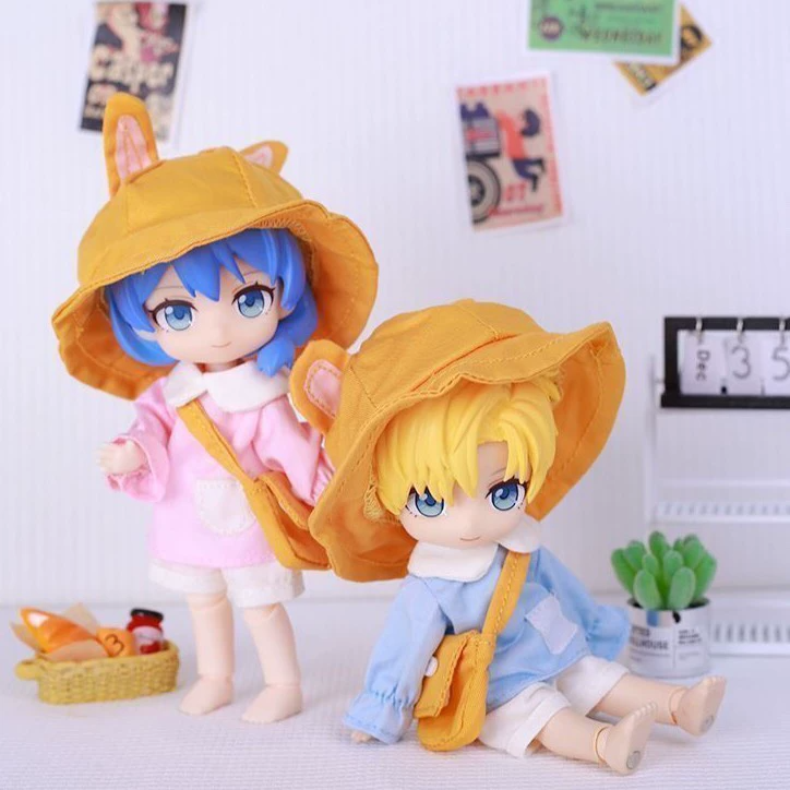Whimsical OB11 Doll Outfit: Yellow Hat, Pink/Blue Blouse & White Shorts for 12-Inch BJD Dolls - Image 5