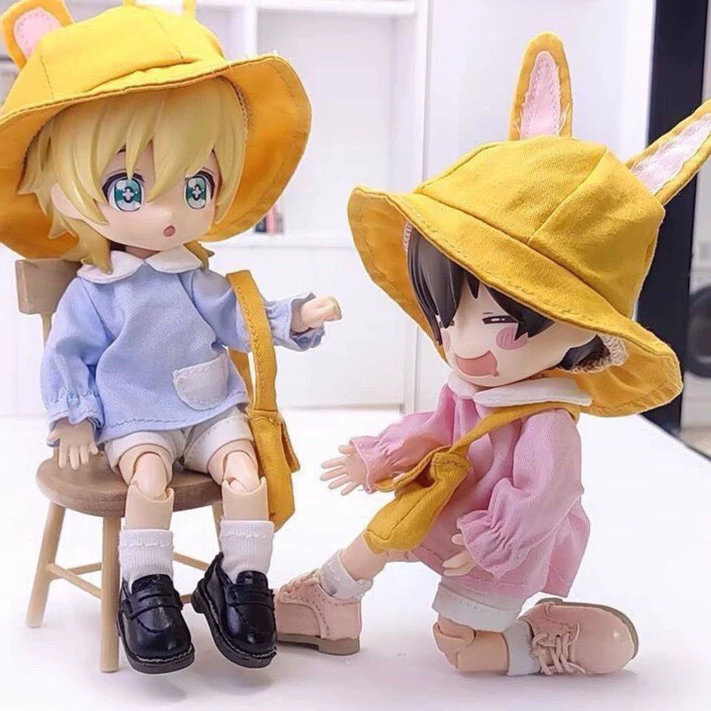 Whimsical OB11 Doll Outfit: Yellow Hat, Pink/Blue Blouse & White Shorts for 12-Inch BJD Dolls - Image 6