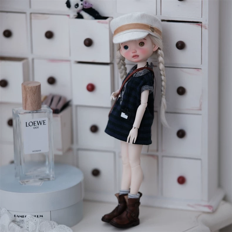 BLYTHE OB22 OB24 Doll Knit Dress & Cap Set - Navy White Stripes Japanese Minimalist Style Premium Comfort Fit Photogenic - Image 1