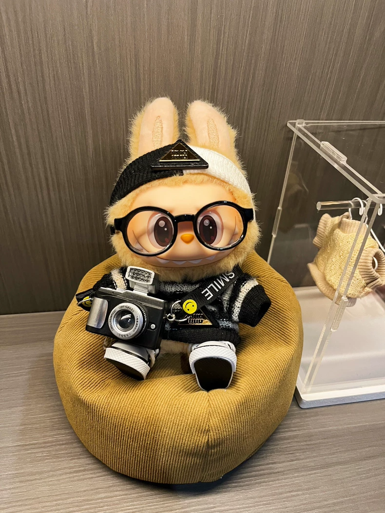 Trendy Labubu Outfit Set: Stylish Camera & Stripes Ensemble for Collectors - Image 1