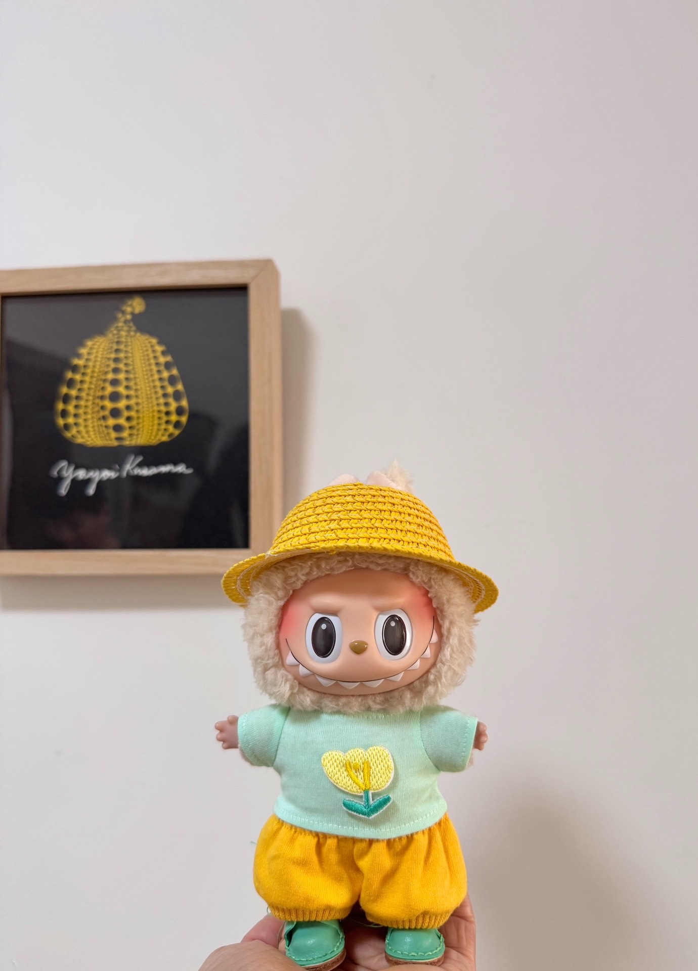 Vibrant Labubu Doll Outfit: Yellow & Blue Ensemble with Cozy Hat & Flower Emblem - Image 3
