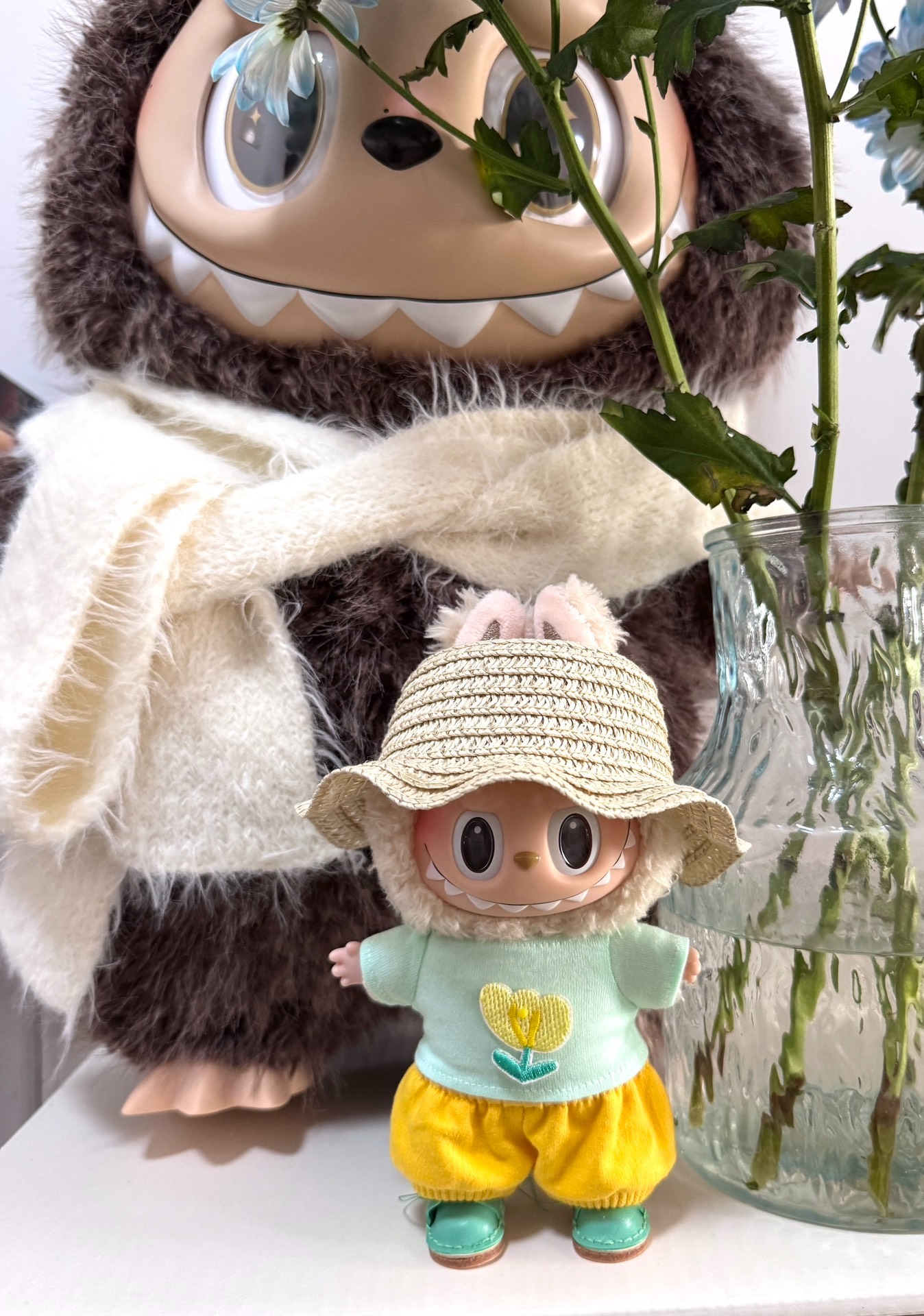 Vibrant Labubu Doll Outfit: Yellow & Blue Ensemble with Cozy Hat & Flower Emblem - Image 4