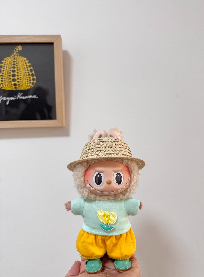 Vibrant Labubu Doll Outfit: Yellow & Blue Ensemble with Cozy Hat & Flower Emblem - Image 5