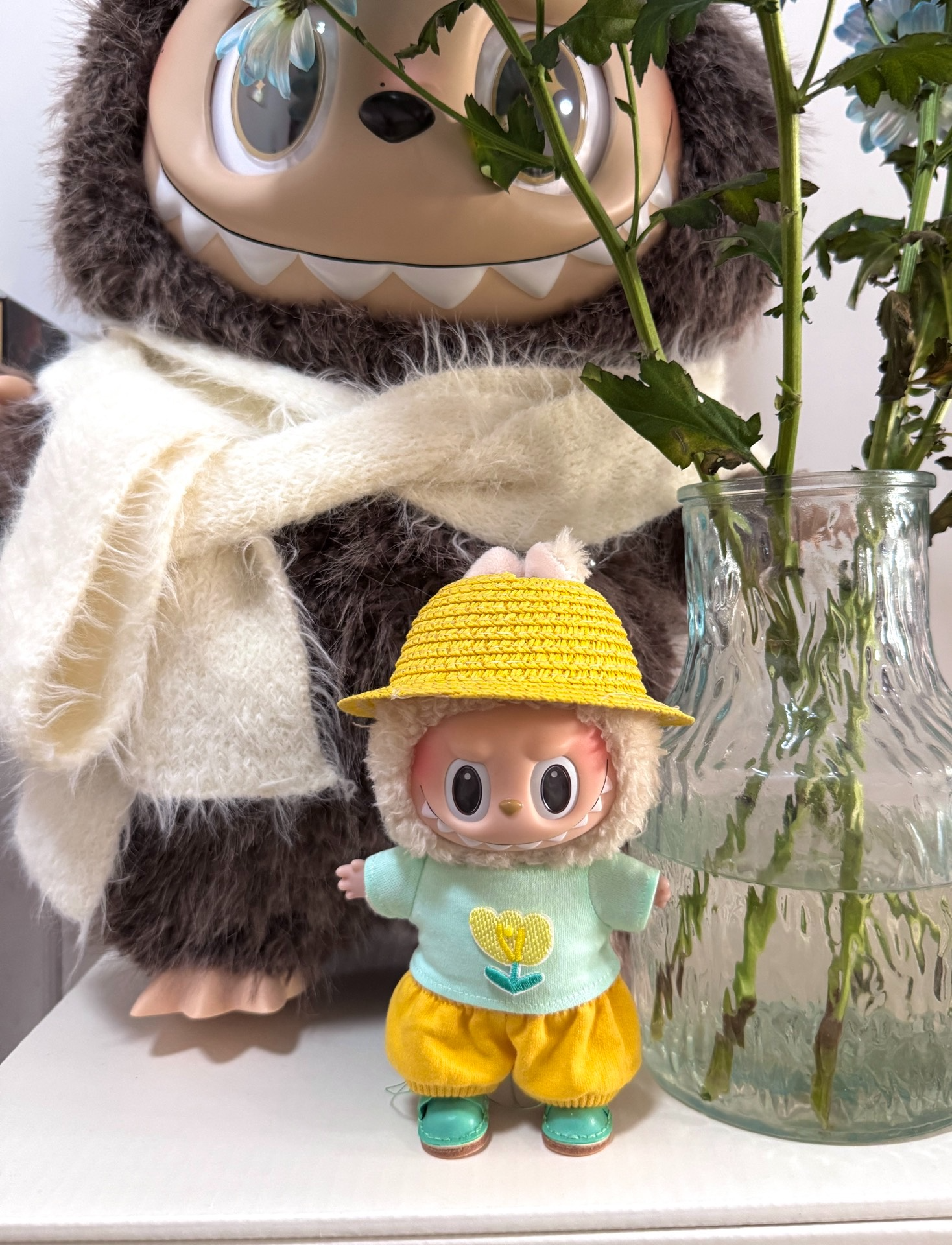 Vibrant Labubu Doll Outfit: Yellow & Blue Ensemble with Cozy Hat & Flower Emblem - Image 6